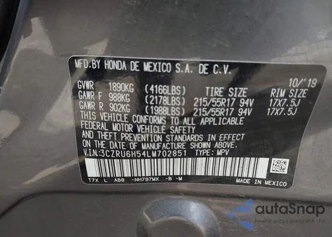 2020 Honda Hr-V Awd Ex z USA, uszkodzony, nr VIN 3CZRU6H54LM702851